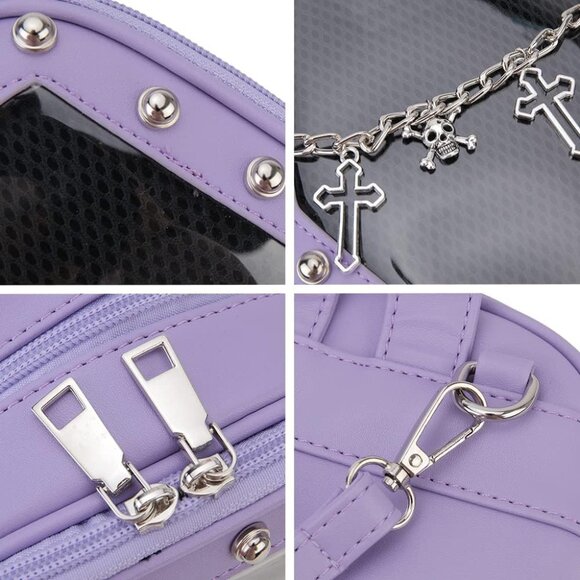 Gothic Coffin Shaped Handbag for Women Halloween Shoulder Bag Purple Backpack - Picture 8 of 9